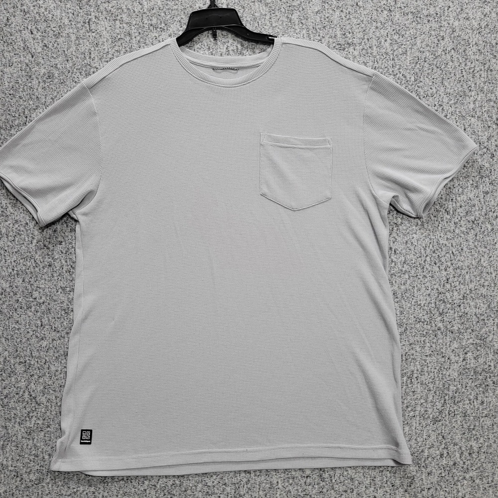 Bearded Goat Mens L Waffle Knit  T-Shirt Light Grey Short Sleeve Performance